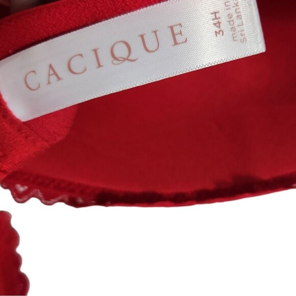 NEW Cacique Cotton Collection Boost Plunge Red Lace Bra Size 34H Sexy Glam - Picture 8 of 8